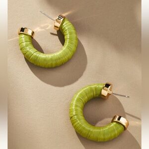 Anthropologie Green Small Raffia Hoops